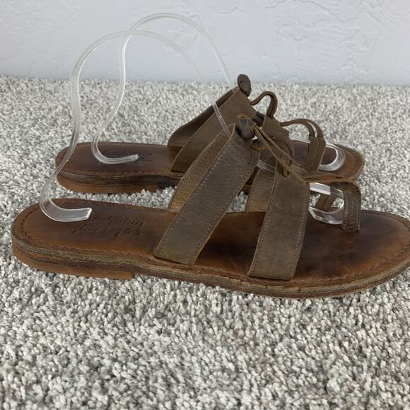 Free People X faryl robin Sandals Womens Size 10 Brown Leather Strappy Toe Loop - Picture 3 of 11